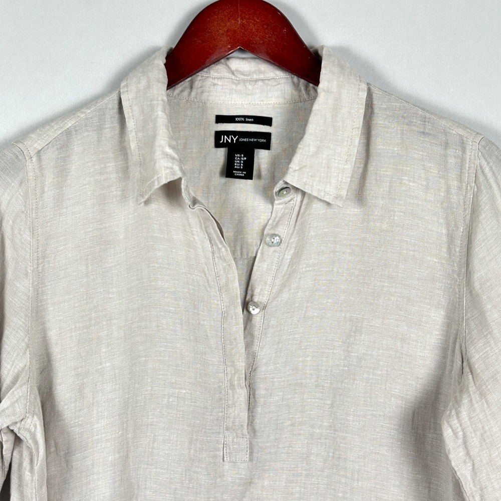 Jones New York 100% Linen Mini Tunic Dress Women's S / M Oatmeal Coastal Grandma - Picture 11 of 11